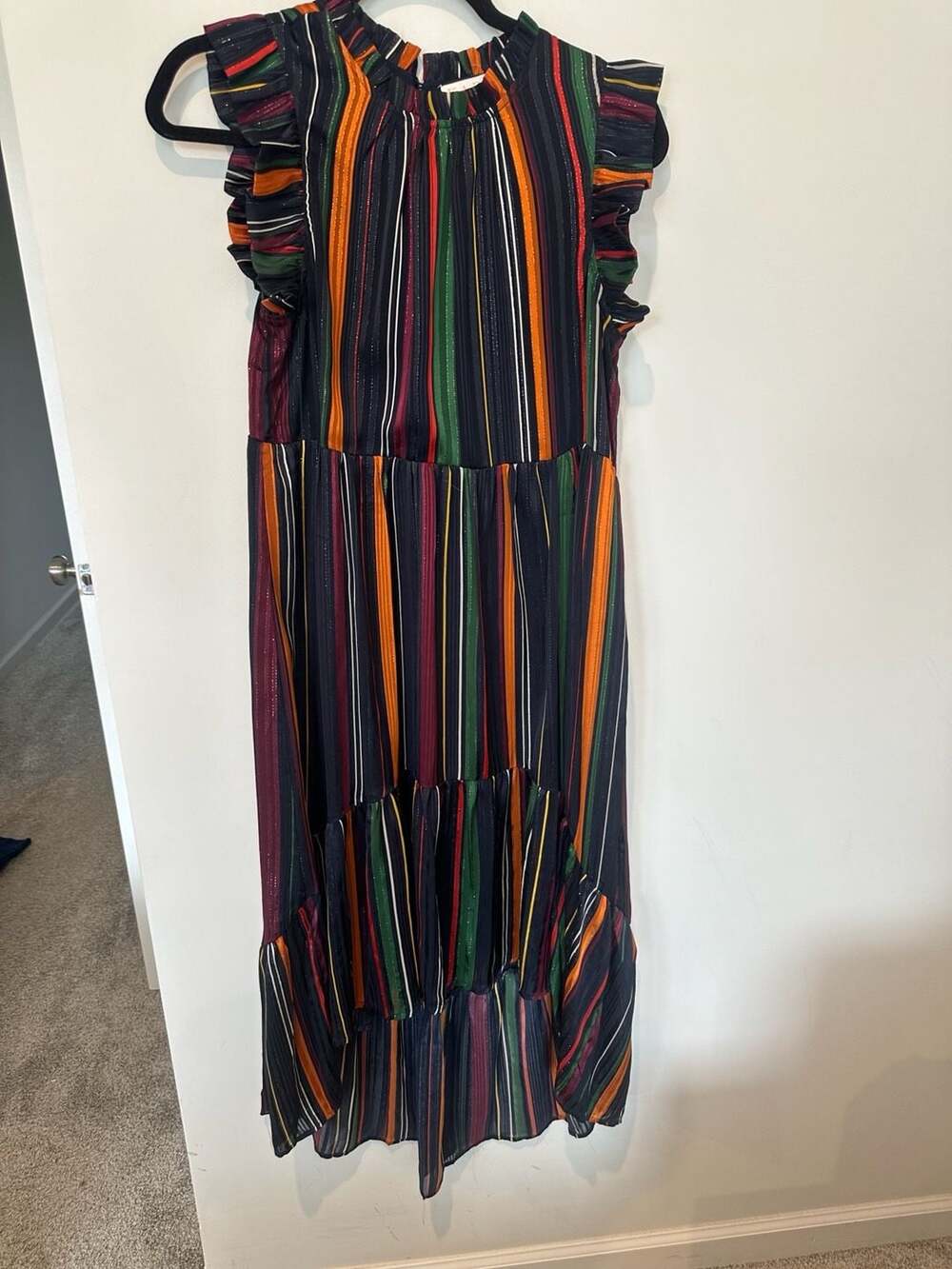 Karlie Striped Ruffle High Low Dress Size S Rainbow Metallic